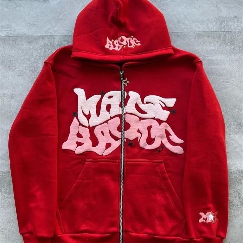 Y2K Letter Printed Hooded Women's Autumn/Winter Harajuku Zipper Hooded Sweatshirt Men's Gothic Hip Hop Large Jacket Street Hoodi 240105