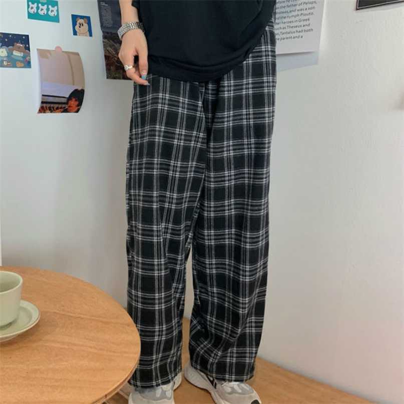 JMPRS Black Women Plaid Pants Casual Oversize Loose Wide Leg Trouser Retro Teens Harajuku Plus Size Hip-hop All-match Streetwear 211008