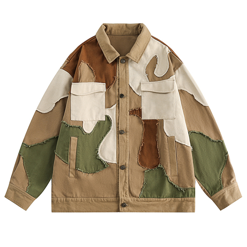 Mens Jackets Autumn Oversize Vintage Jacket Men Patchwork Baggy Coat Fashion Korean Streetwear Cotton Outerwear Clothing Tops Male Plus Size 230809