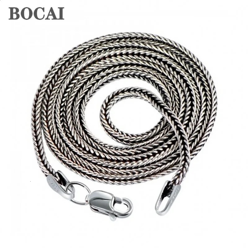 BOCAI Real S925 Silver Jewelry Accessory 1.6MM Woven Snake Bone Necklace for Men and Women Fashion Fox Tail Chain Wholesale250305bj