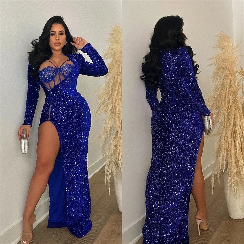 Women Long Sleeve Lace Patchwork Bust High Side Split Midi Maxi Long Dress Autumn Vestidos Sexy Party Even Dresses 241120