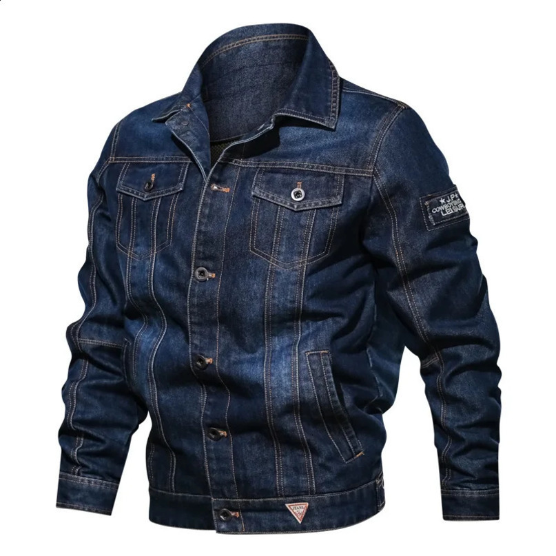cotton denim jacket spring mens solid collar fashionable motorcycle slim fit casual 250312