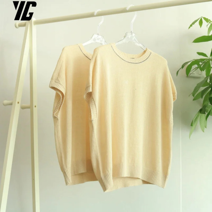 YG Springsummer Comfortable B Fashion Color Contrast Stitching Letter Embroidery Thin Loose Crewneck Sweater Long Slee 240531