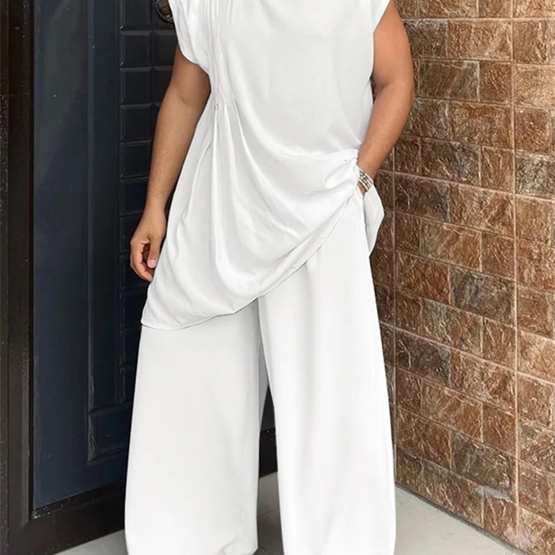 INCERUN Men Sets Muslim Clothing O-neck Short Sleeve T Shirt Wide Leg Pants Two Pieces Solid Baggy Men Casual Suits 7 240918