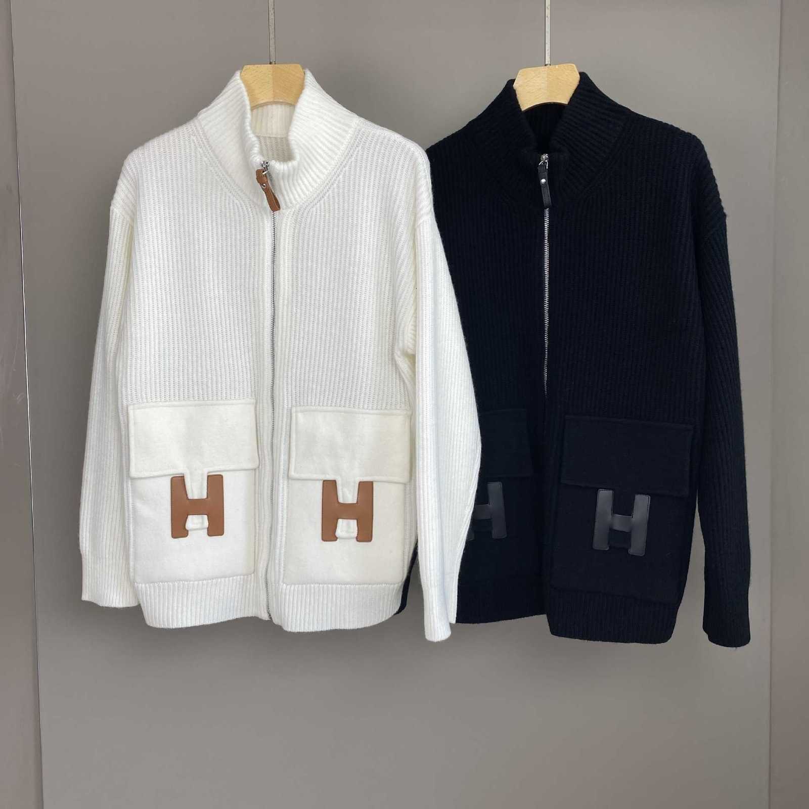 Women's Jackets designer Wool Jacket Pengpin 25 Autumn Winter New H Brand Fashion Patchwork Pocket Mid-Length Cashmere Knit Zipper Loose Coat T