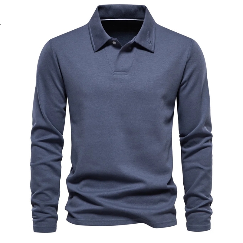 Spring Autumn Mens High Quality Solid Color Long Sleeve Polo Shirt Fashion Business Leisure Multi Functional Top 250207