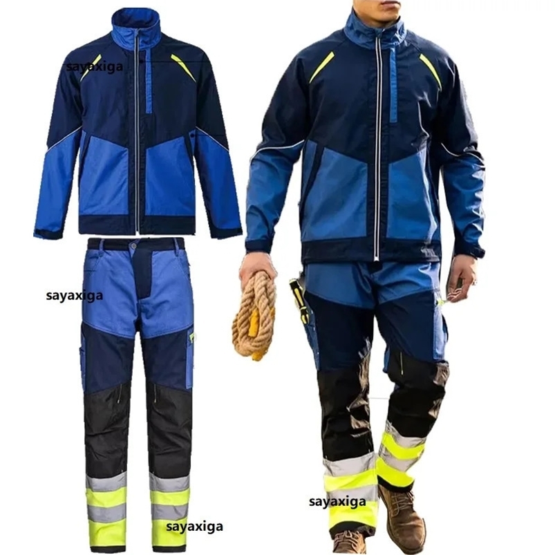 Reflective Safety Work Clothing For Men High Visibility Work Jacket And Hi Vis Pants Set Workshop Mechanical Repairmen Uniforms 240513