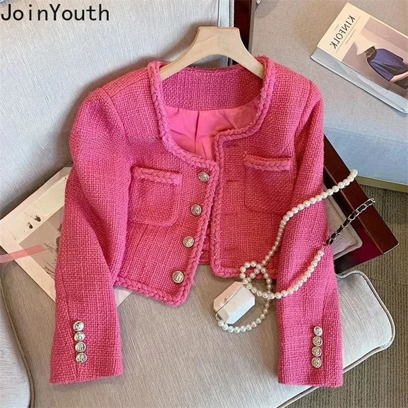 Fall Winter Clothing Fashion Women Coat Square Collar Long Sleeve Pockets Outwear Crop Tops Vintage Tweed Temperament Jackets 240828