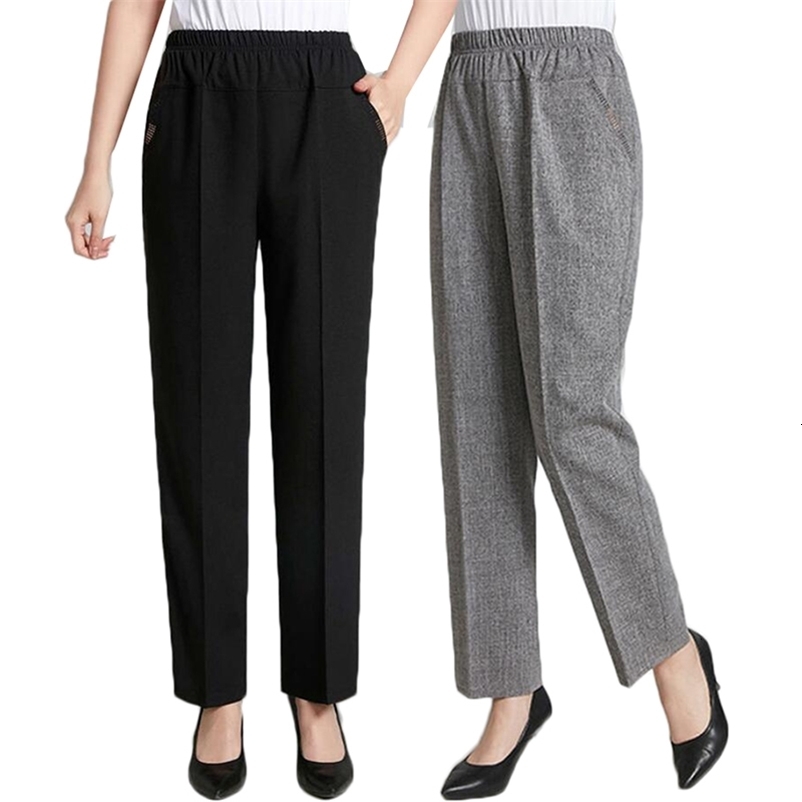Women's Pants Capris Middle Aged Elderly Women's Trousers Spring Summer Thin Cotton And Linen Pants 6XL Mother's Elastic Waist Stretc