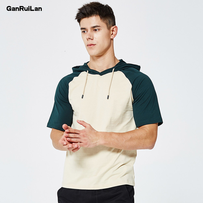 Summer Men T Shirt Casual Solid Male Hooded Tops Tees Shirts Men's Sportswear Hoodie tshirt Slim Fit Clothing B0694 210518