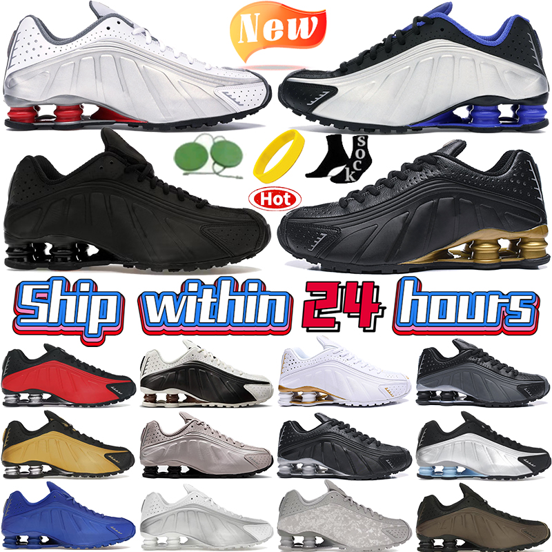 2025 Men Women Shoxs Running Shoes Designer Shoxes R4 Low Sneakers Metallic Silver Comet Red triple black racer blue Barely Rose Mens Womens Outdoor
