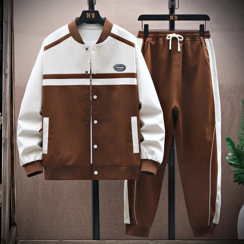 Spring and Autumn Mens Fashion Loose Baseball Uniform Korean Street Sports Leisure Set Two Piece Track Field 240903
