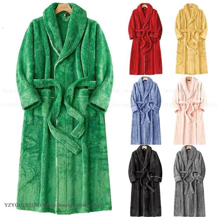 Big Size Thicken Warm Couple Long Robe Bathrobe Kimono Gown Winter New Coral Fleece Sleepwear Home Dress Casual Flannel Negligee Z250924
