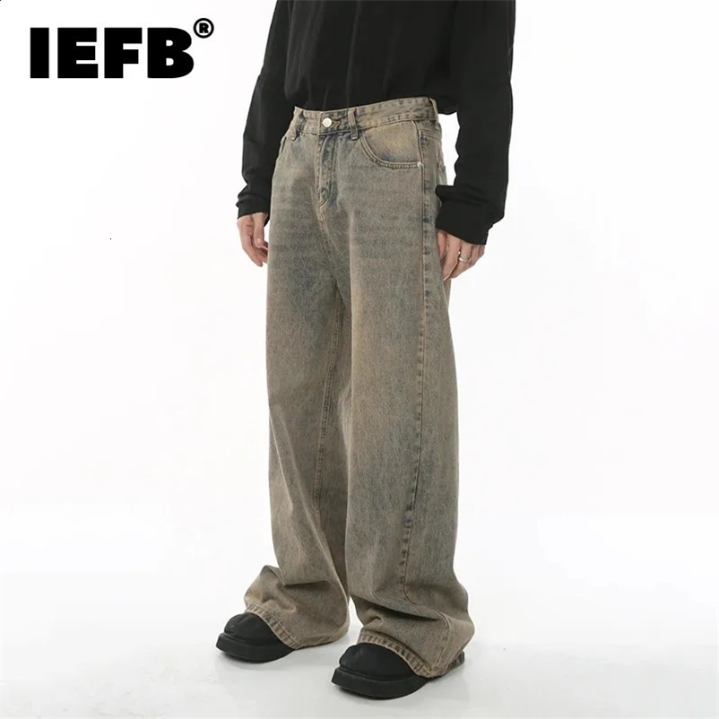 IEFB Spring Mens Baggy Jeans Worn Out Loose Wide Leg Denim Pants Chic Distressed Streetwear Vintage Male Trousers 9C 240814