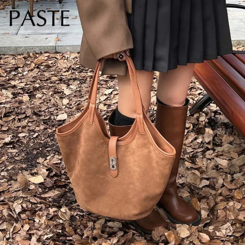 Fashion Nubuck suede cowhide coffee handbag matte solid color handbag frosted cowhide womens armrest shoulder bag 241116