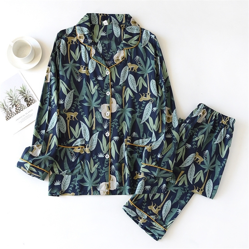 Women's Sleepwear Two-piece Set Women Home Clothes for Spring and Autumn Long-sleeved Viscose Cotton Trouser Suits Women Sleepwear Pajama Set 2