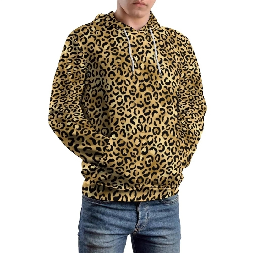 Blue And Gold Leopard Loose Hoodies Animal Print Street Style Hoodie Men Long Sleeve Trendy Printed Sweatshirts Plus Size 240809