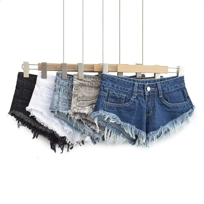 Women Sexy Low-rise Ultra Short Hole Tassel Rough-edged Denim Y2k Ripped Jeans Booty Shorts 250116