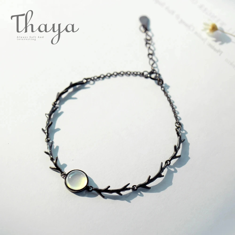 Thaya Moonstone Branch Bracelet s925 Silver Twilight Thin Chain Dainty Gemstone Bracelets Handmade for Women Ladies Jewelry Gift 240702