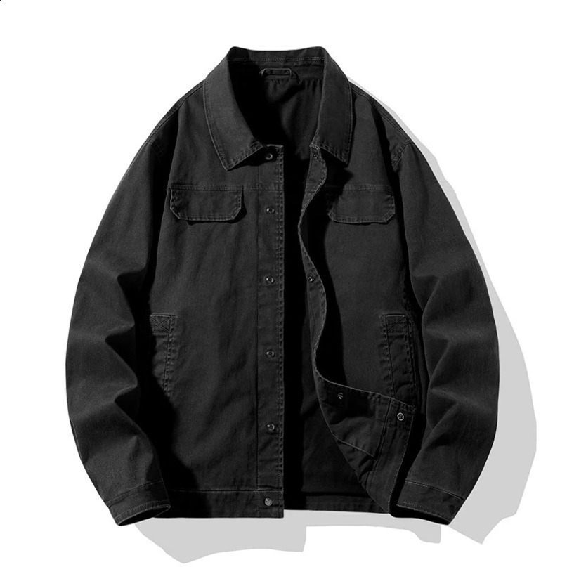 TRAF Fashion Denim Coat Spring And Autumn Mens Loose Casual Cargo Jacket High Street AllMatch Top 250312