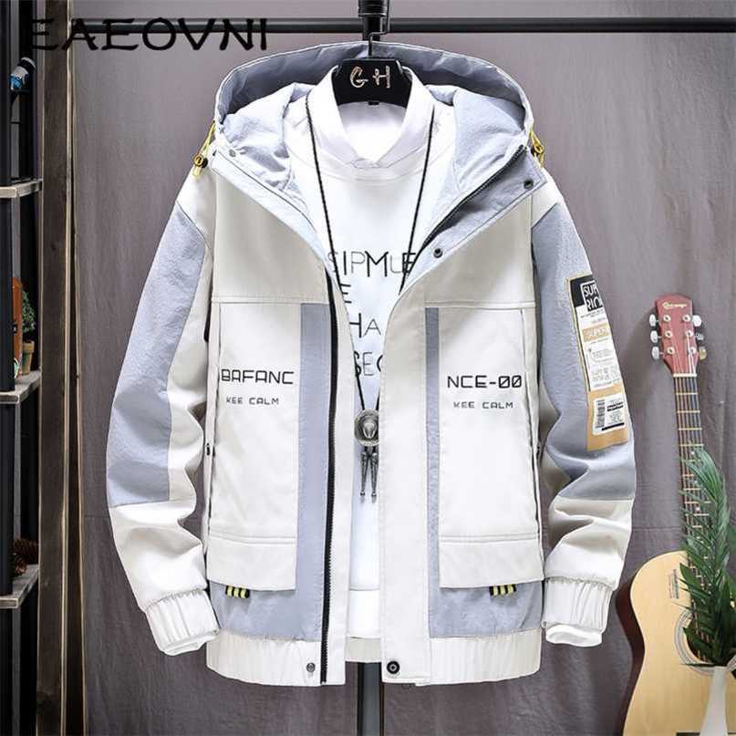 EAEOVNI Fashion Mens Hooded Jacket Japanese Streetwear Autumn Winter Jacket Men Hoodie Outwear Coat Patchwork Letter Jackets Top 211105