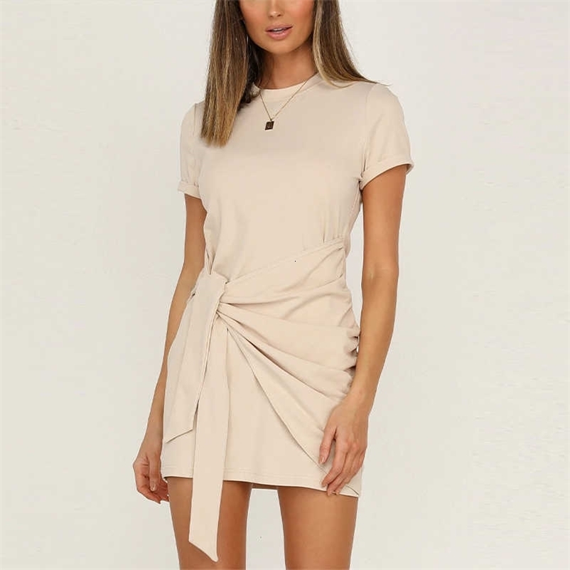Summer Spring Sexy O-Neck Striped Dress Women Casual Mini-Length Short Sleeve Lace Up Bow A-Line Dress Vestido 210709
