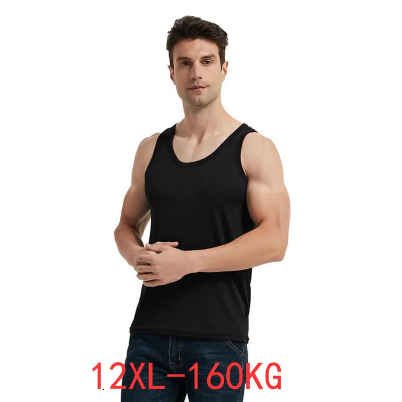 Large size mens vest large stretch sports plus XL 7XL 5XL 12XL summer sleeveless round neck loose blue black top 240415