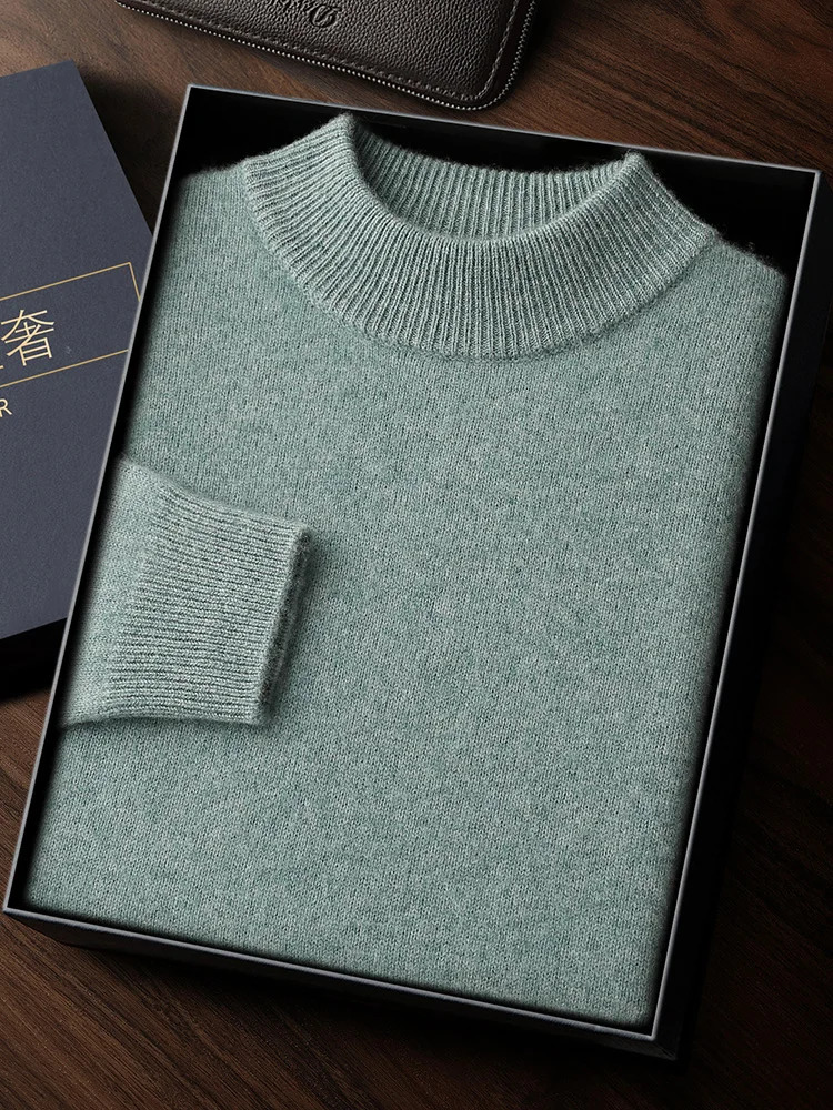 Mens 100% Pure Cashmere Pullovers Sweater Thick Solid Tops Autumn Winter Classics Mock Neck Knitwear Smart Casual Male Clothing 250804