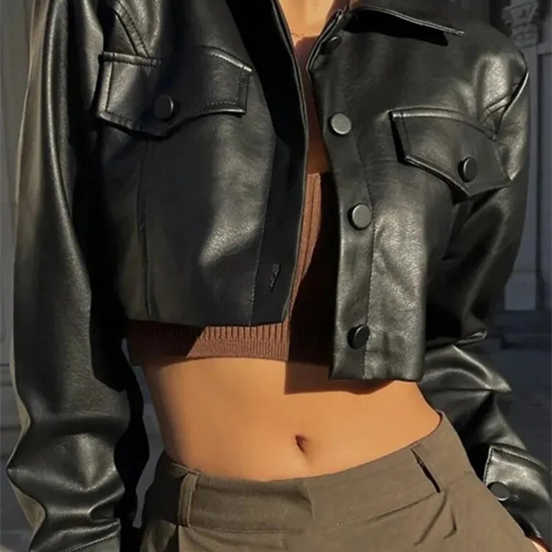 Womens Punk Spring Short Leather Jacket Womens Crop Top 240824