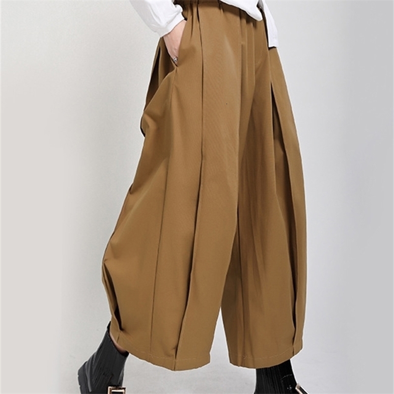 Women's Pants Capris EAM High Elastic Waist Draped Long Wide Leg Trousers Loose Fit Pants Women Fashion Spring Autumn 1DD0404 220916