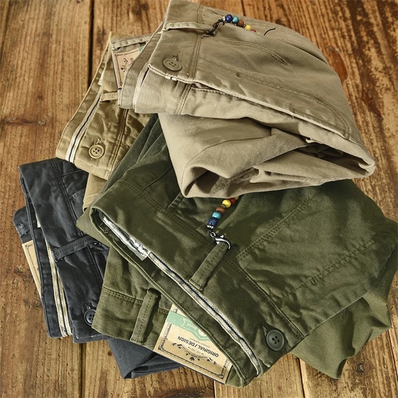 HIQOR Spring Autumn Mens Cotton Vintage Solid Color Cargo Pants Fashion Beading Streetwear Pant Men Clothing 240913