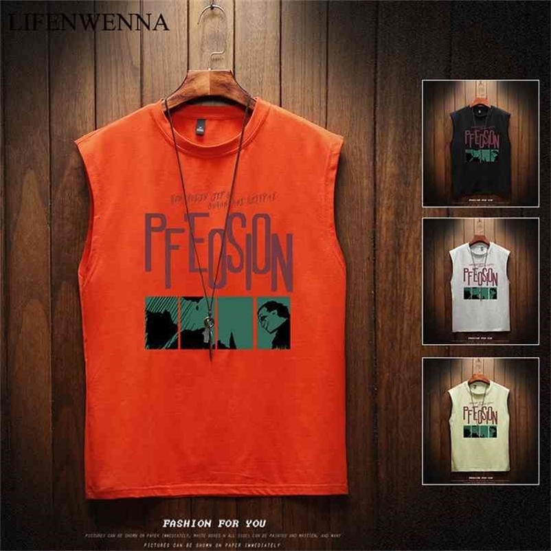 Summer Men's Sleeveless T Shirt Fashion Letter O Neck Mens Clothing rend Casual op ees Men M-5XL 210707