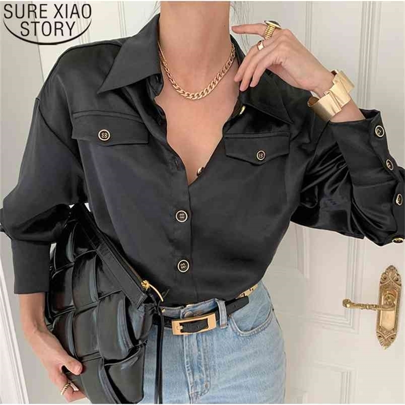 Chiffon Blouse Spring Office Lady Long Sleeve Single-breasted Button-up Chic White Shirt Women Tops Blusas Mujer 12871 210506