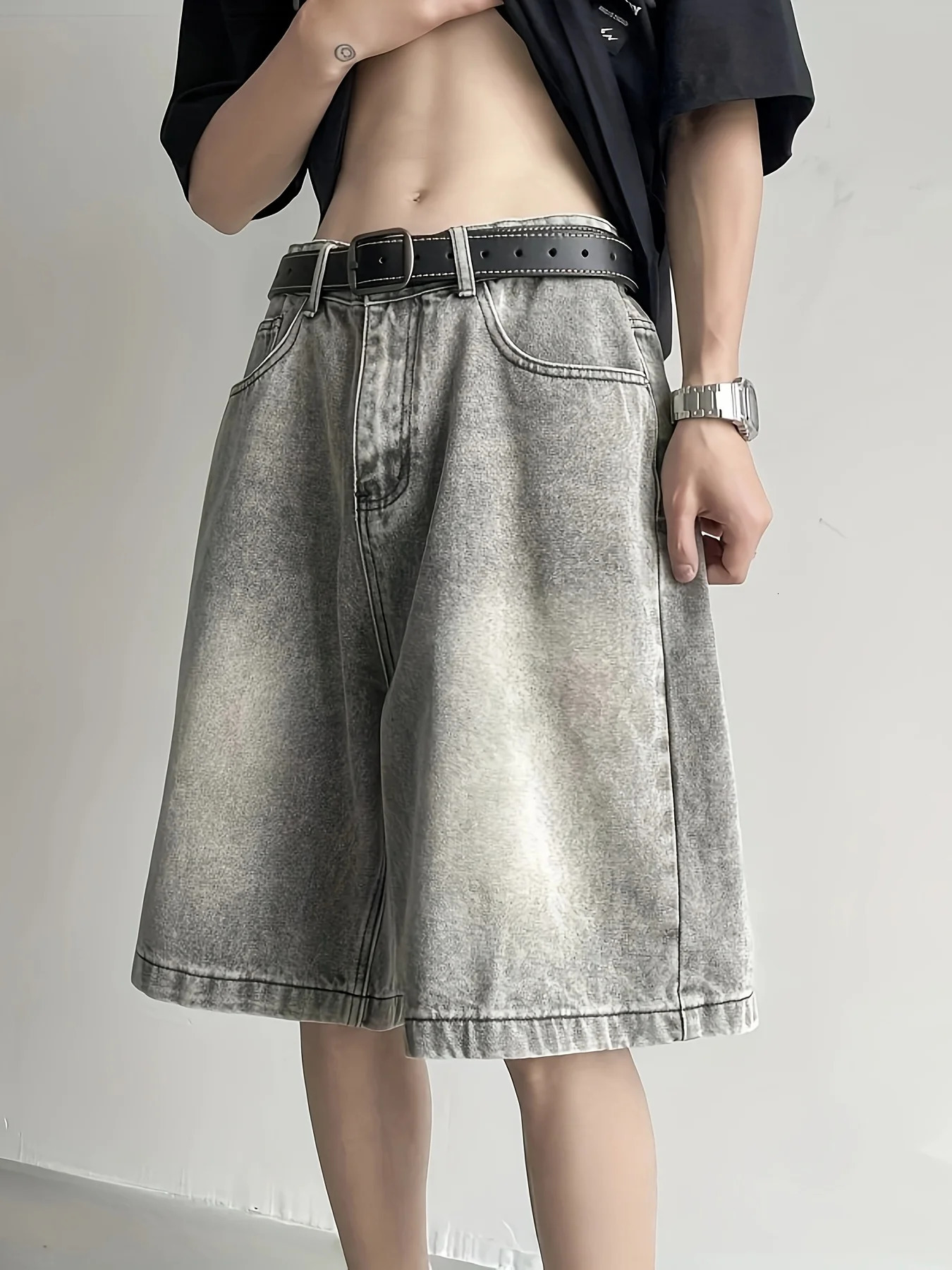 Vintage Washed HighEnd Denim Shorts for Men Summer American Style Trendy Slim StraightLeg KneeLength Shorts Retro MidLength Pants Unisex Style 25092