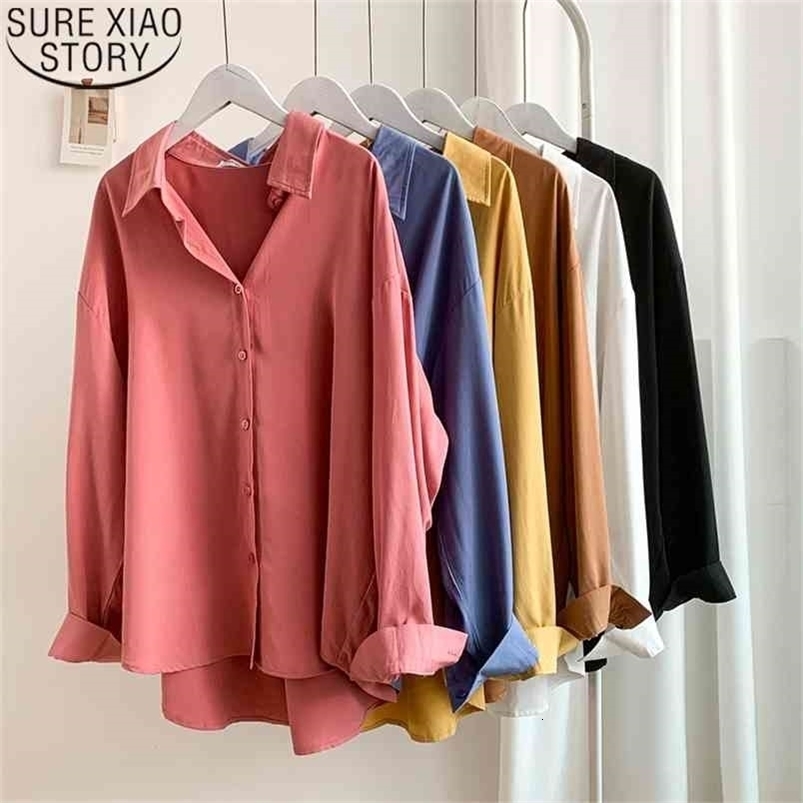 Fashion Solid 6 Colors Simple Long Sleeve Shirt Summer Korean Women Tops Blusas Mujer De Moda Verano 13914 210506