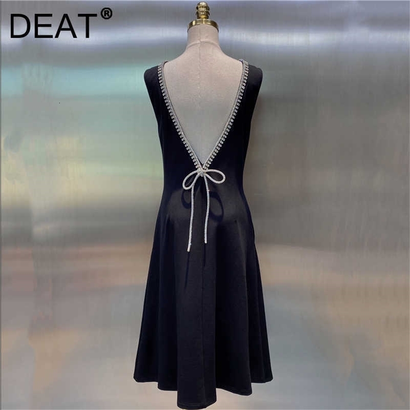 DEAT Women Dress Sleeveless Arrivals Lady Sexy Backless Temperament Fashion Spring Summer 11D14 210709