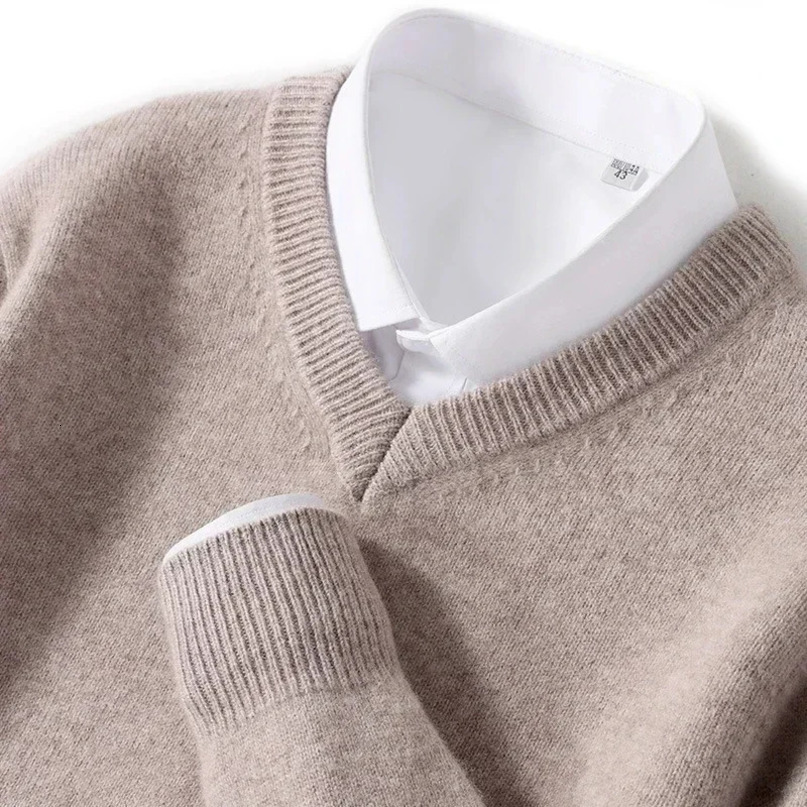 Mens Cashmere Warm Pullovers Sweater V Neck Knit Autumn Winter Fit Tops Male Wool Knitwear Jumpers Bottoming shirt Plus Size 240123