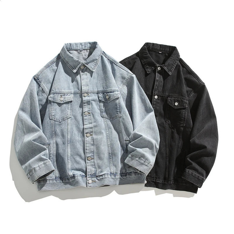 Loose classic denim jacket mens pure cotton Korean fashion casual top spring and autumn crop black 250312