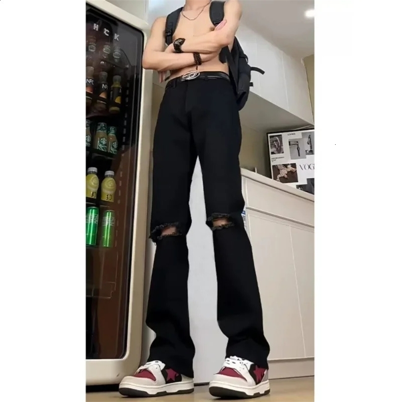 American Style Distressed Straight-leg Jeans Loose Fit Casual Pants For Men Spring Autumn High Street Vibe Long Pants 240829