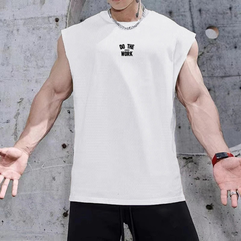 Mens Summer Quicklydry Tank Top Breathable Casual Loose Fitness Sports Sleeveless Shirt Bodybuilding Printed Undershirt 240403