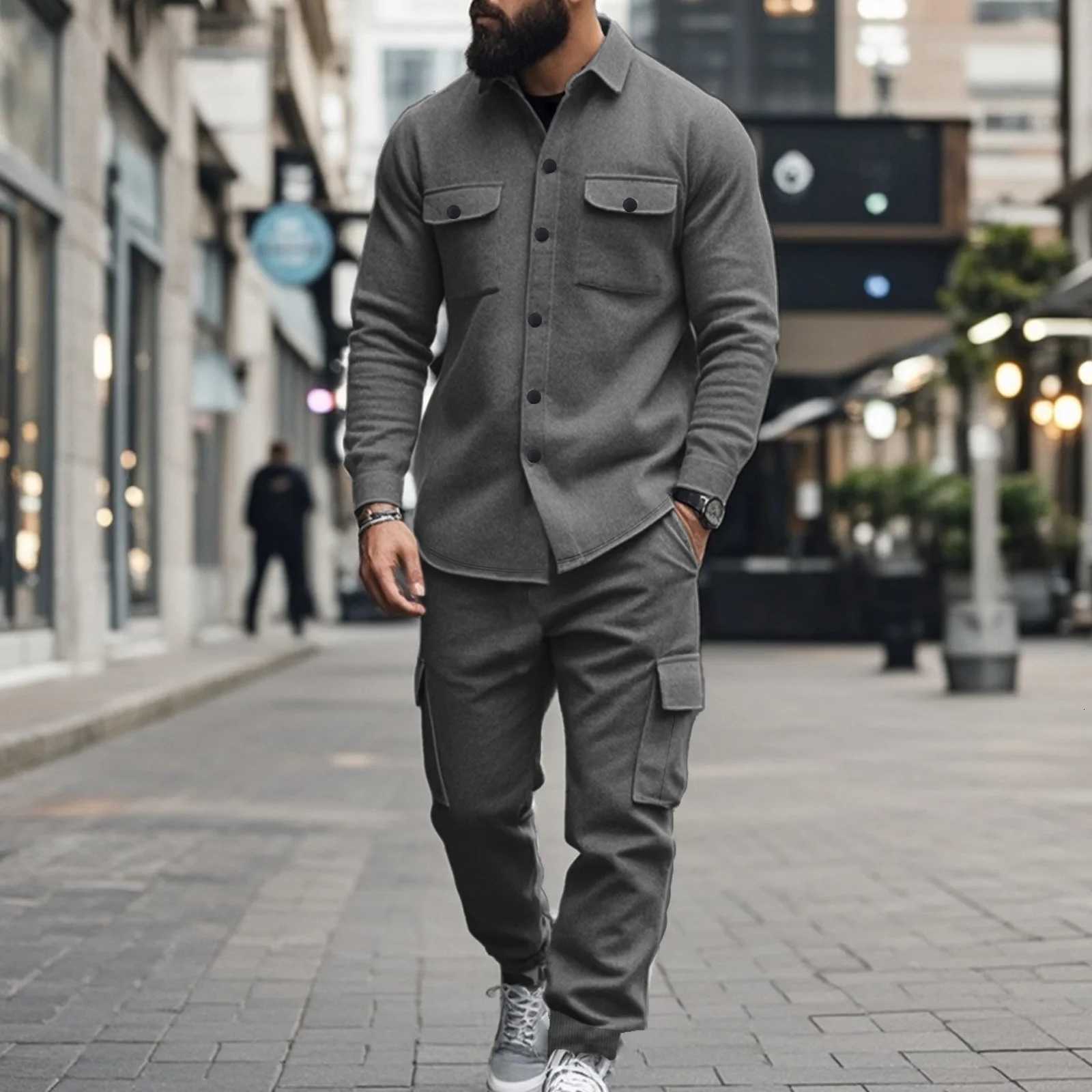 American heavy mens overalls lined with outdoor sports pants tactical hunting jacket shirt two sets business casualXJ250924
