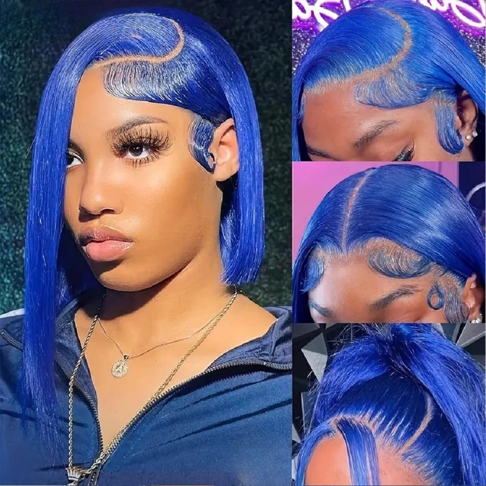 Blue Bob Lace Front Wig 13x4 Hd Lace Frontal Wig Short Navy Blue Wigs Pre Plucked Natural Hairline with Baby Hair Brazilian Wig Without Glue