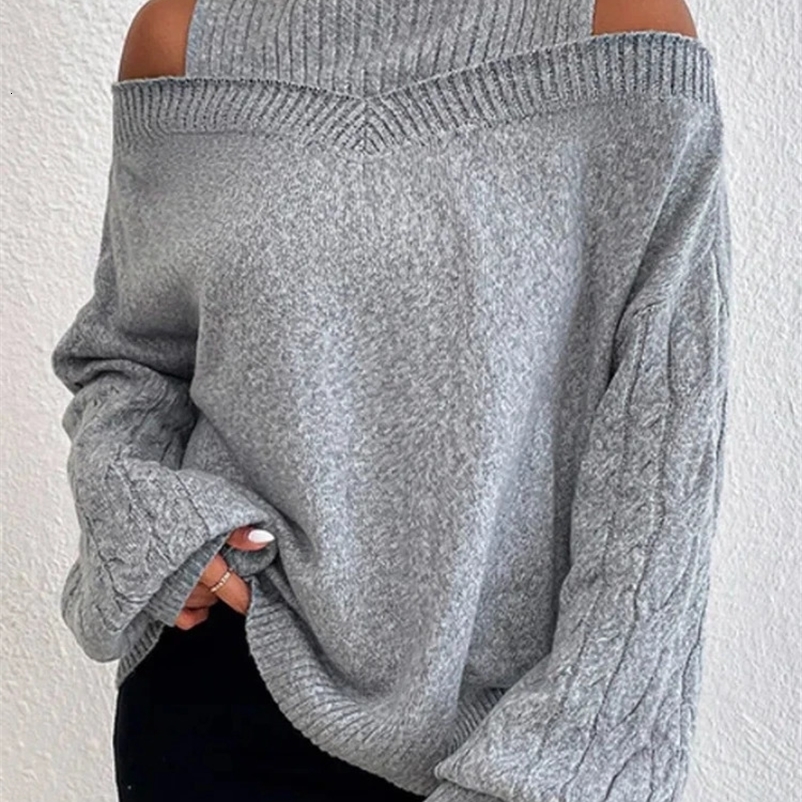 Women's Sweaters Winter Fashion Women's High Neck Knitted Pullover Loose Elastic Wool Knitted Top Off Shoulder Elegant Street Style Sweate