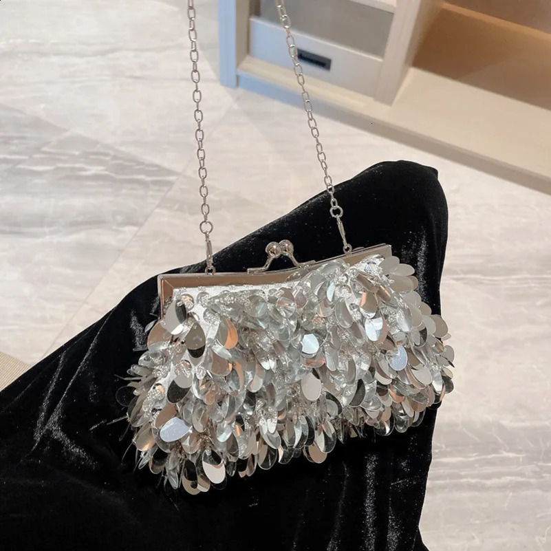 clutch bag mini bucket shiny handbag and wallet suitable for womens sequined cross body bag with circular handle 241015