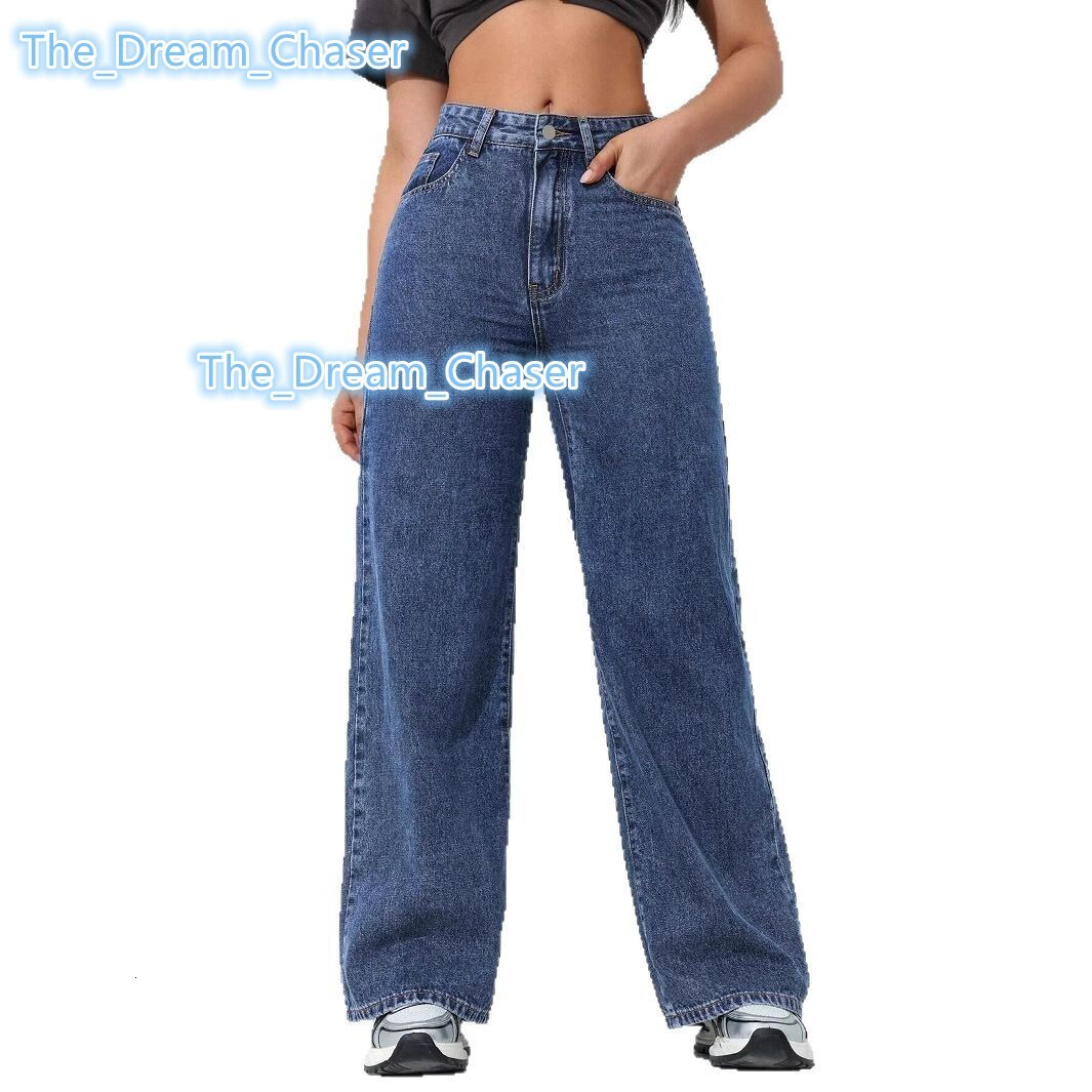 Spring New Style American Womens High WideLeg Jeans Washed Loose Slimming Look StraightLeg FloorLength Denim Pants
