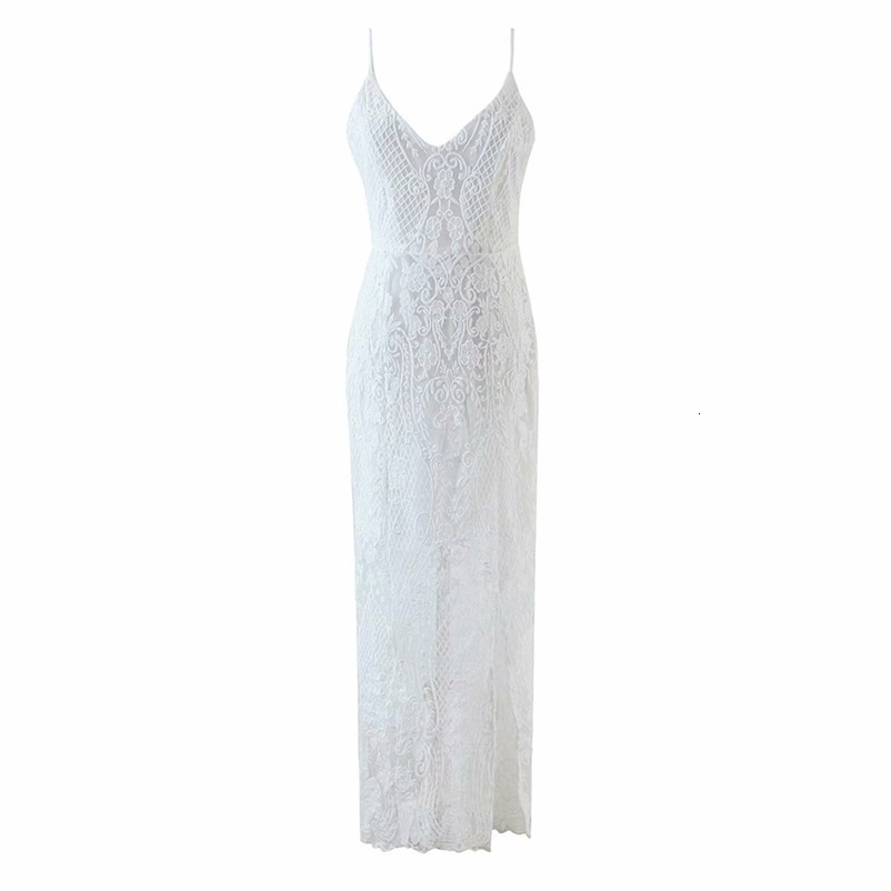 PUWD Sexy Women V Neck Slim Dress Summer Fashion Ladies Chinese Style Elegant Female Lace Sling Mermaid 210522