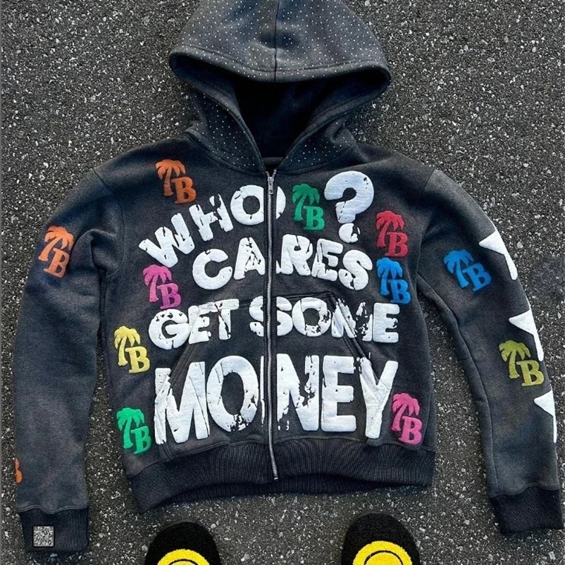 Streetwear Vintage hip-hop fashion letter pattern printing top zipper hoodie Y2K womens Harajuku Gothic casual sweatshirt 240911