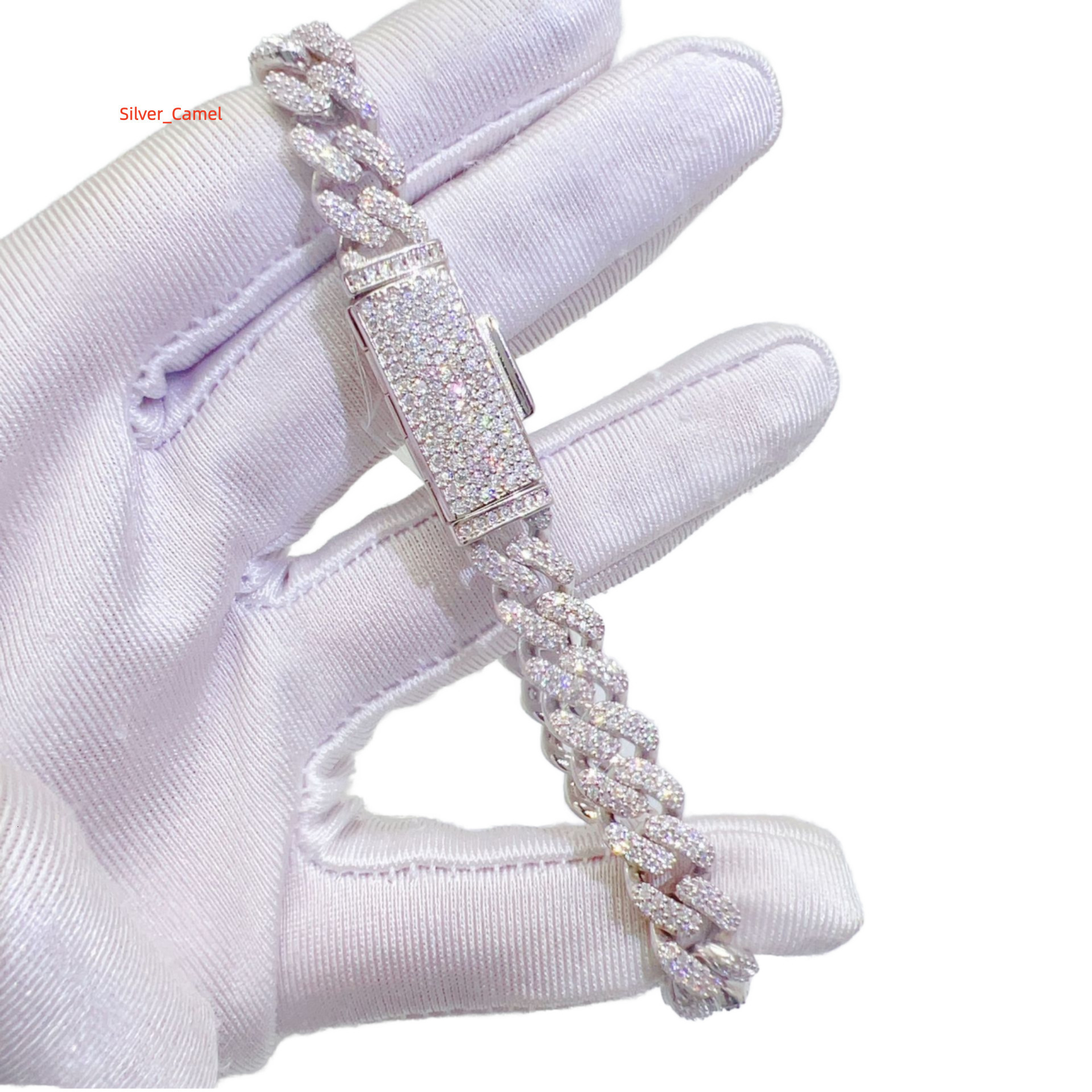 925 Silver Black Cuban Link Tennis Bracelet with Moissanite Diamond Pearl 8mm Thin TwoRow Iced Out Hip Hop