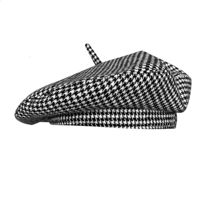 Houndstooth Big Head sboy Hat Womens Beret Retro Painter Spring Summer Autumn Winter Hat Octagonal Hat Womens Bone 0008 241209