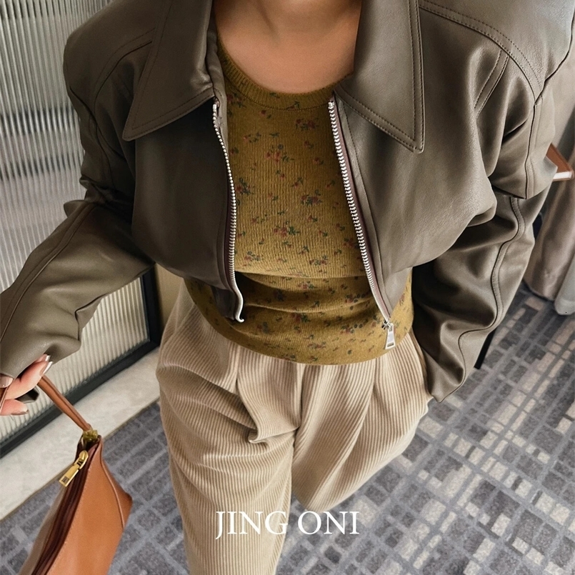 Leather jacket fur coat womens clothing Korean fashion autumn style retro elegance winter tailoring Y2k jacket bomber 240824